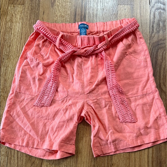 Caribbean Joe Pants - Coral Women's Elastic Waist Braided Woven Belt Linen Shorts size medium